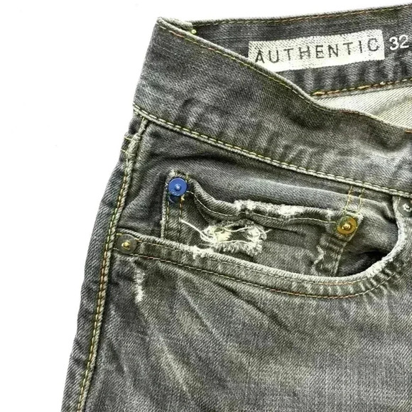 Gap 1969 Authentic Fade Black Distress 100% Cotton Slim Straight Jean Size 32/34 - Picture 5 of 16